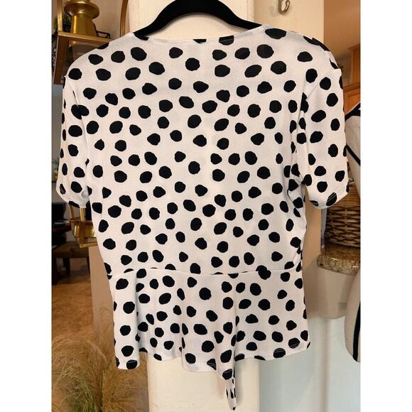 Anne Klein Polka Dot Tie Front Short Sleeve Blouse Small 4-8 - Picture 4 of 4